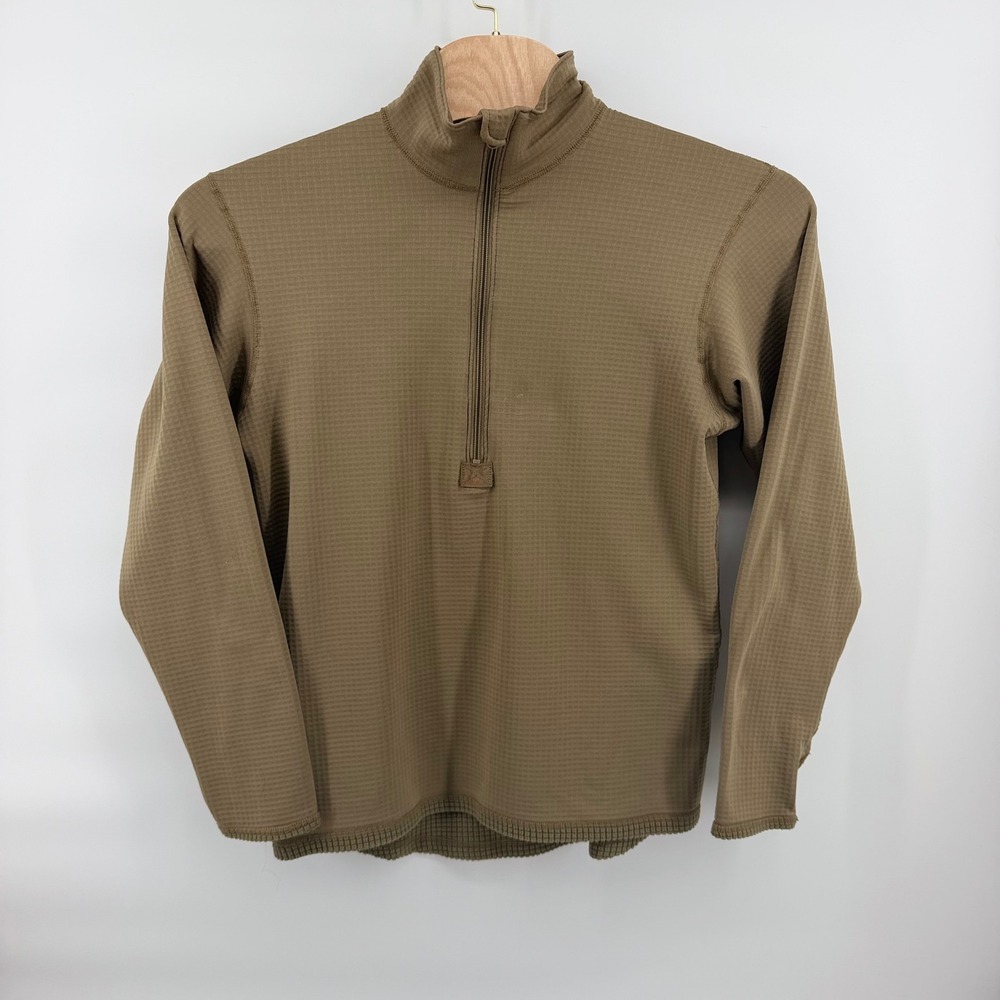 US Military Grid Fleece Base Layer Mens Medium Long Coyote Tan Quarter Zip PCU